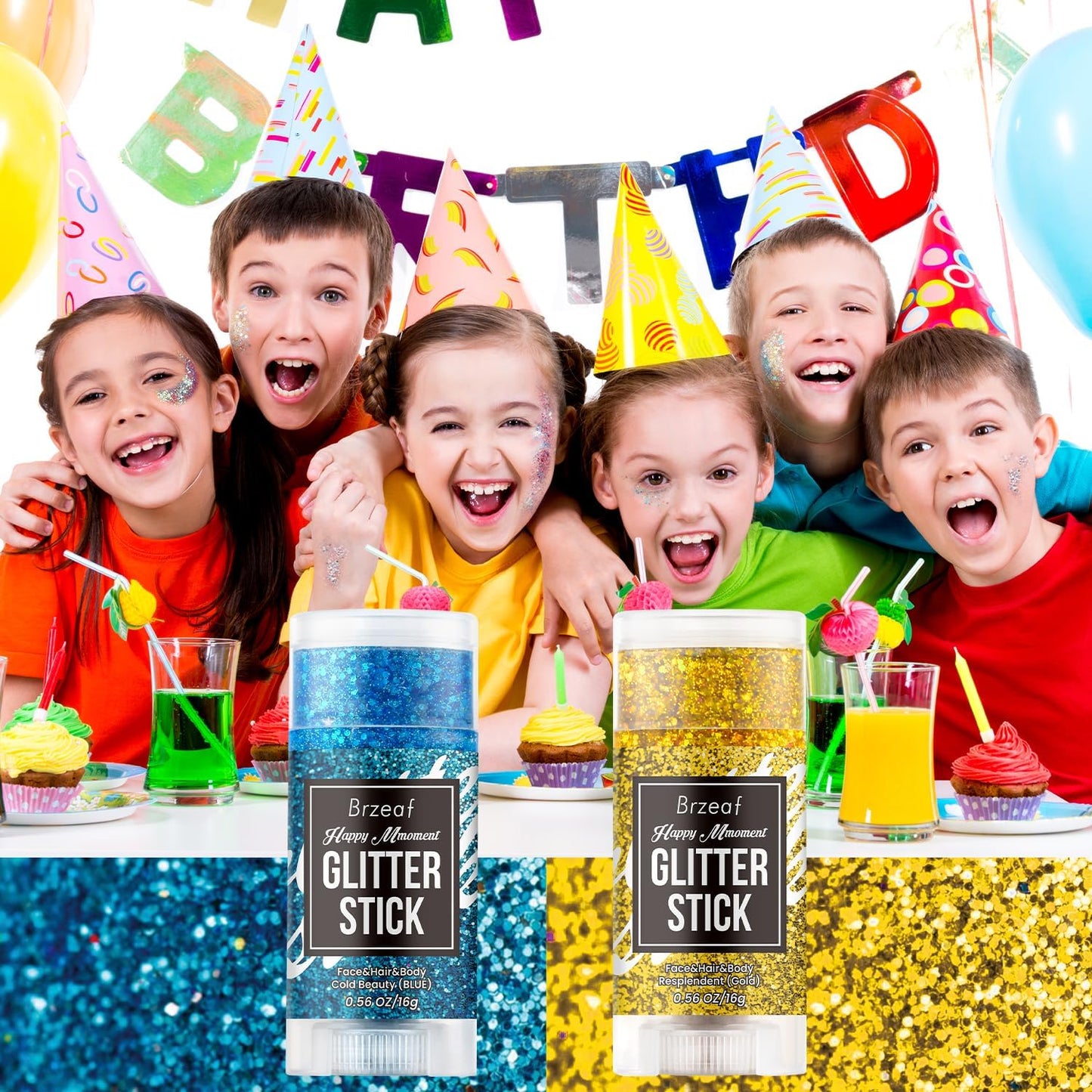 Brzeaf Waterproof Blue Glitter Stick, Halloween Festival Rave Accessories, Safe Ingredients & Long Lasting, Hair Eyeshadow Face Glitter Stick, Singer Concert Music Rave Festival, Glitter Makeup