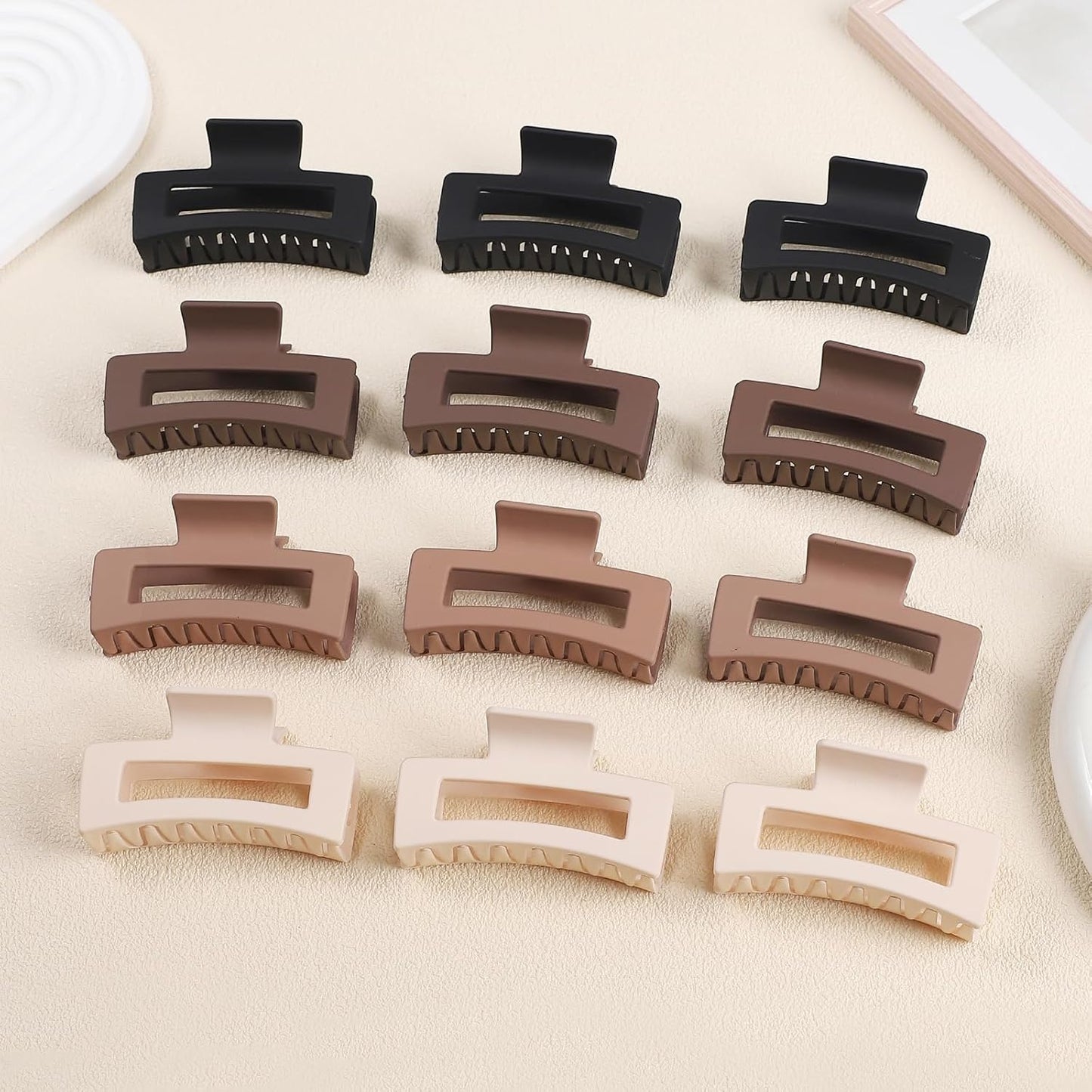 12 Pcs Medium Hair Clips for Women, 3.5 Inch Square Claw Clips, Colorful Hair Claw Clips for Thick and Thin Hair, Bulk Hair Accessories for Women and Girls- Brown