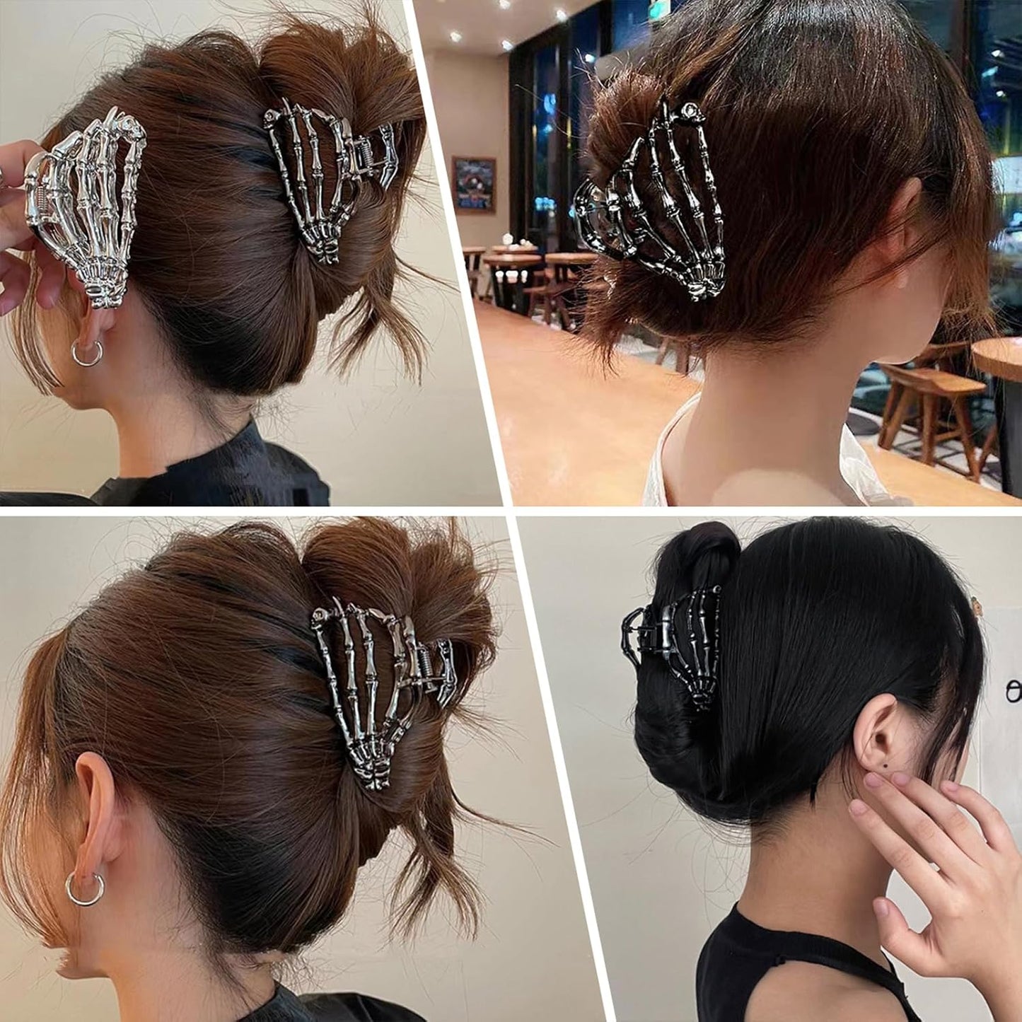 Black Skeleton Hand Hair Claw Clips-Metal Black Alloy Nonslip Terror Ghost Hand Strong Hold Hair Jaw Clips Punk Gothic Catch Thick or Thin Hairs Hair Accessories-Hand