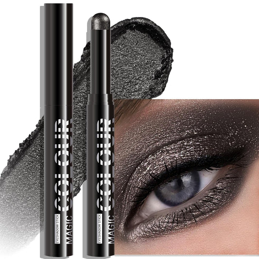 Glitter Eyeshadow Stick - Black Shimmer Long Lasting Cream Eye Shadow Pencil Buildable Sparkling Face Highlighter Makeup, Lightweight Waterproof & Smudge Proof for Easy Application