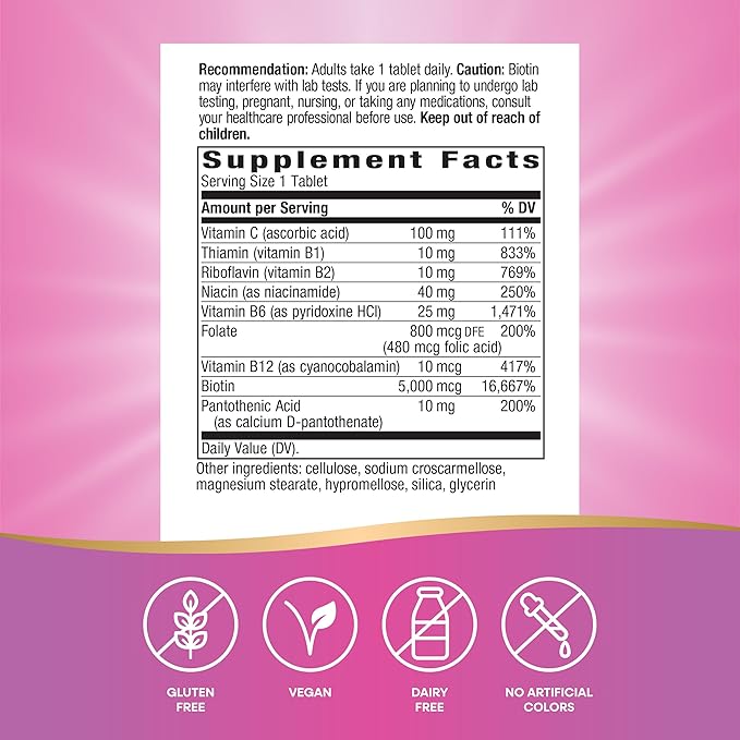 Nature's Way Biotin Forte, Supports Healthy Hair and Skin*, Energy and Nerve Function*, 60 Tablets