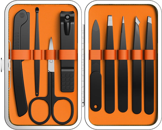 Yougai 9 Pcs Tweezers Set for Facial Hair Women with Travel Case, Professional Stainless Steel Eyebrow Tweezers Kit Great Precision Tweezers for Daily Beauty Tool