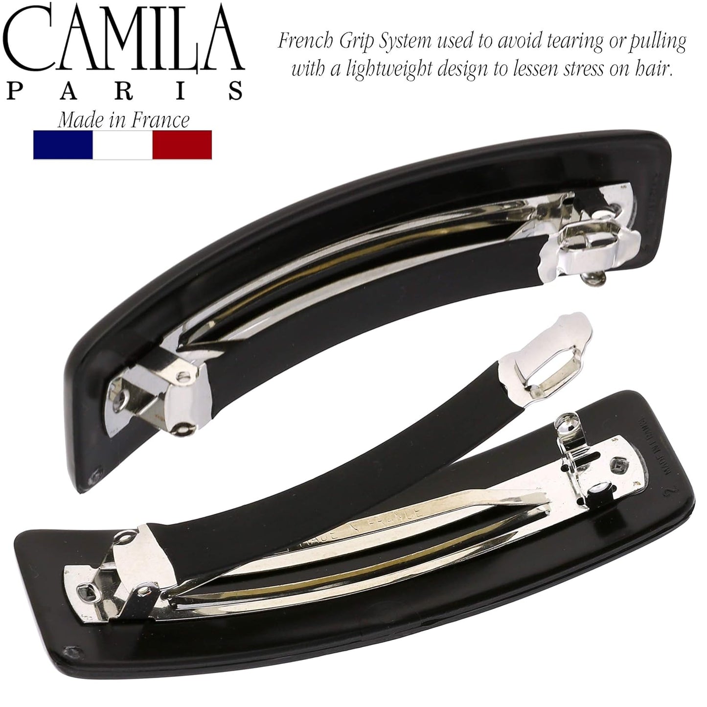 Camila Paris CP1476 French Hair Barrette Clip for Girls, Rubberized Automatic Clasp Strong Hold Grip Hair Clips for Women, No Slip and Durable Styling Girls Hair Accessories, Made in France