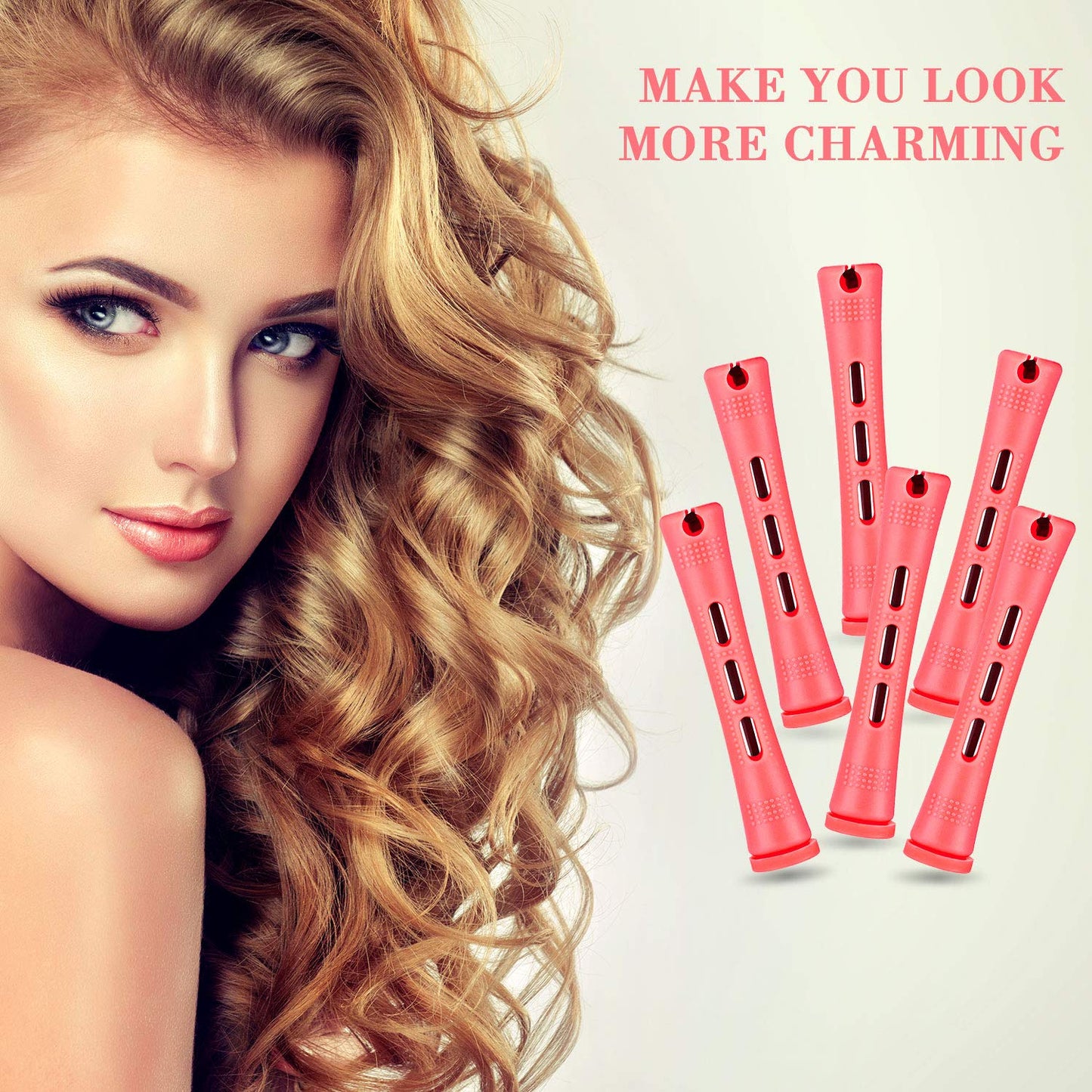 48 Pieces Hair Perm Rods Short Cold Wave Rods Plastic Perming Irons Hair Curling Rollers Curlers with Steel Pintail Comb Rat Tail Comb for Hairdressing Styling Supplies(0.51 Inch,Pink)