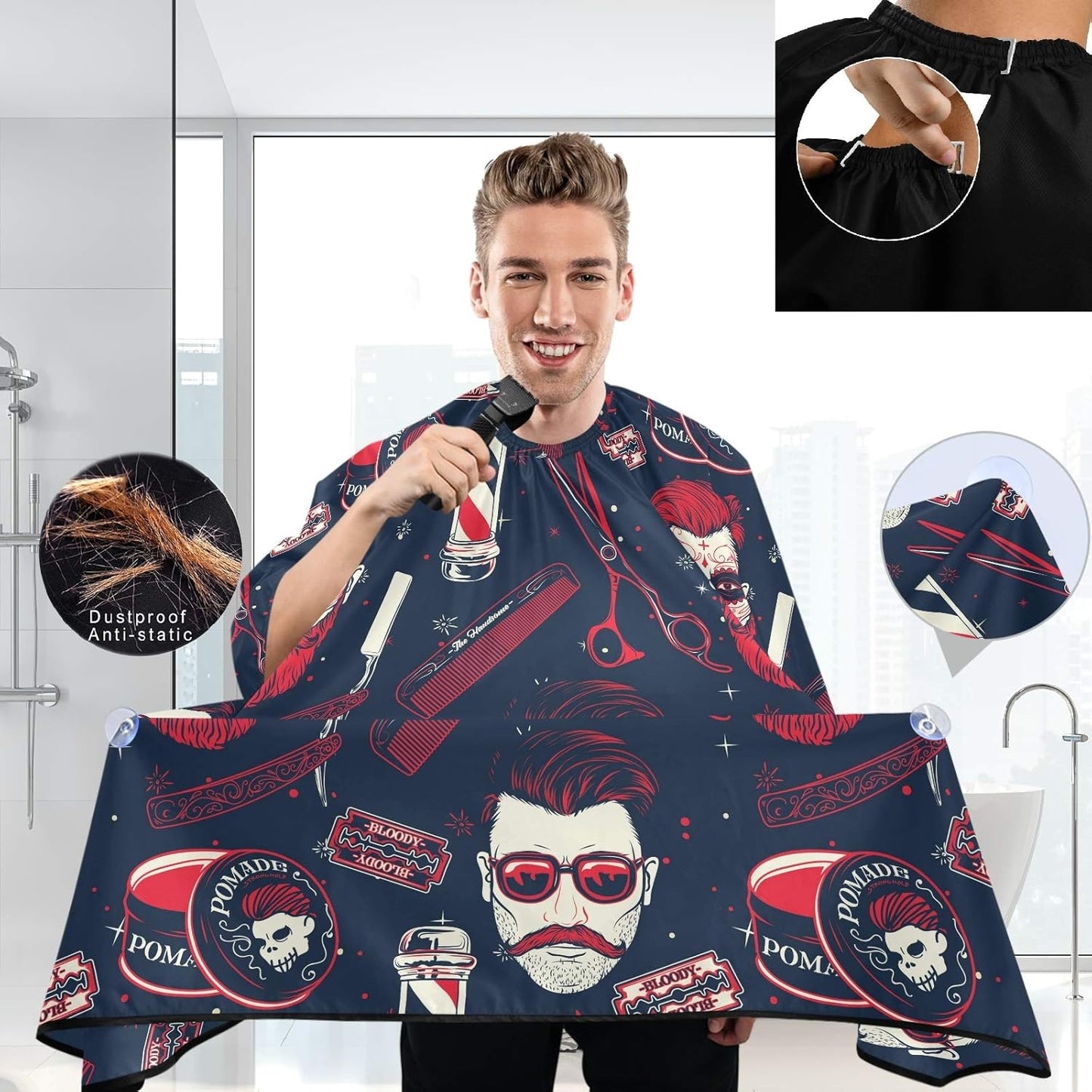 visesunny Professional Barber Cape Polyester Hair Cutting Clippings Catcher Grooming Cape Apron for Shaving Trimming For Men