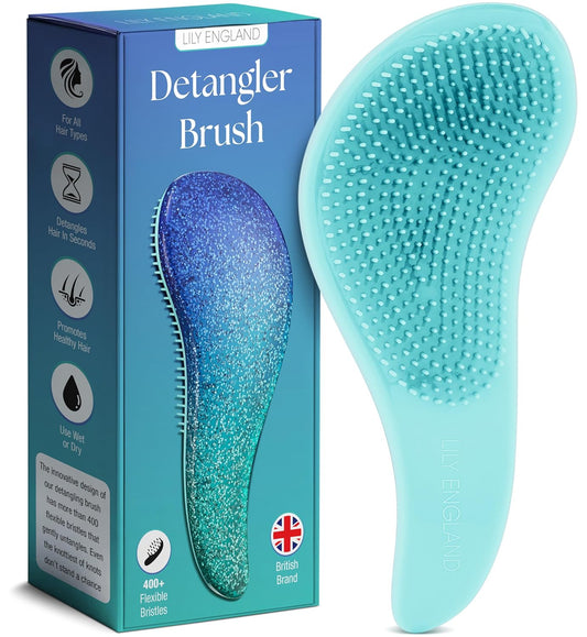 Lily England Detangler Hair Brush for Curly, Thick, Straight & Natural Hair - Gentle Detangling Brush for Women, Kids & Toddlers with Flexible Bristles - Smooth Hairbrush for Wet & Dry Hair, Blue