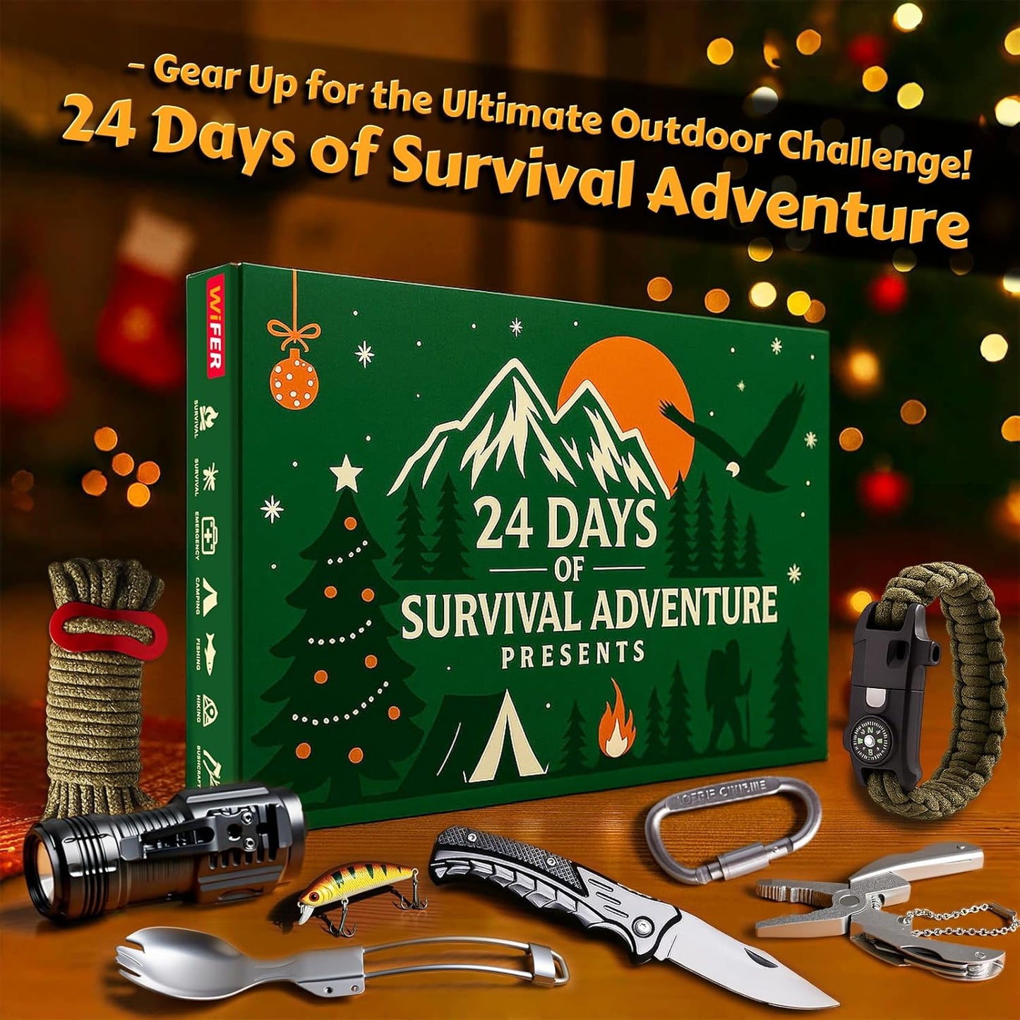 Survival Kit Advent Calendar 2025 for Men – 24 Days Christmas Countdown Survival Tools for Adult Teen, Xmas Holiday Surprise Gifts for Outdoor Enthusiasts, Camping, Fishing, Hunting, Hiking