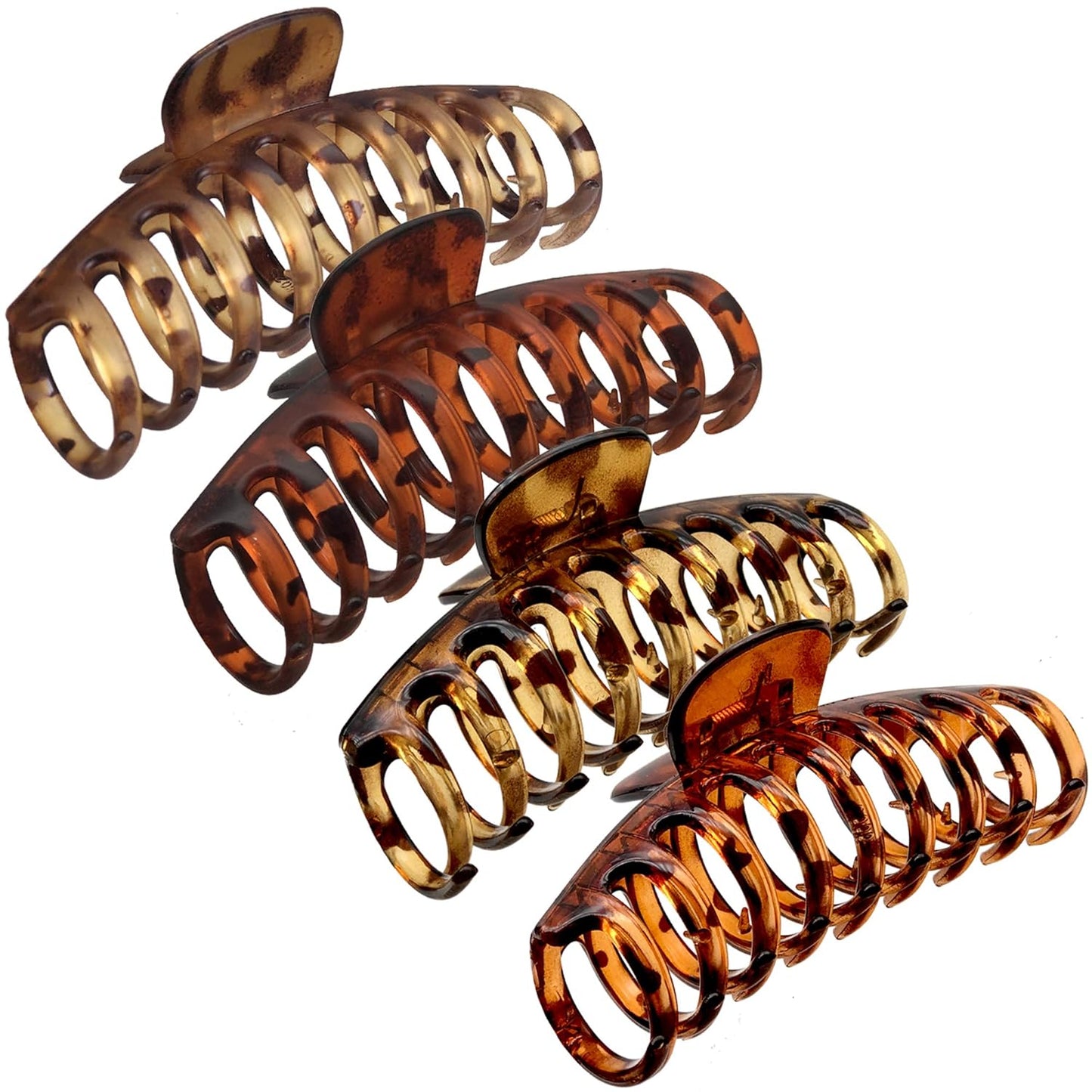 OWIIZI Large Hair Claw Clips for Women 4.3" Matte Leopard Jumbo Hair Clips Non-Slip Ponytail Barrette Strong Hold Claw Clips for Girls Long Thick Hair (4Packs)