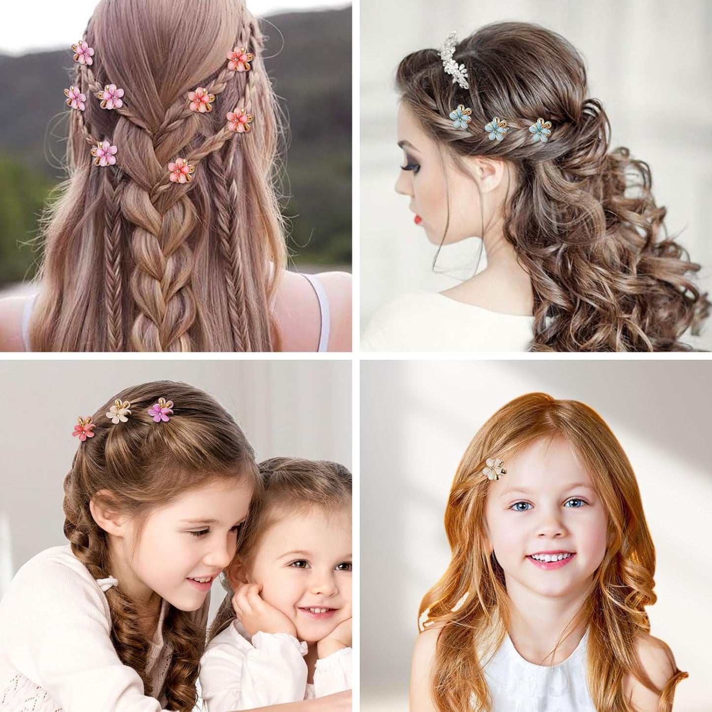 Small Flower Hair Clips for Women 16PCS Colourful Mini Crystal Flower Claw Clips for Thin/Thick Curly Hair Non Slip Bangs Pins(16PCS-Style 7)