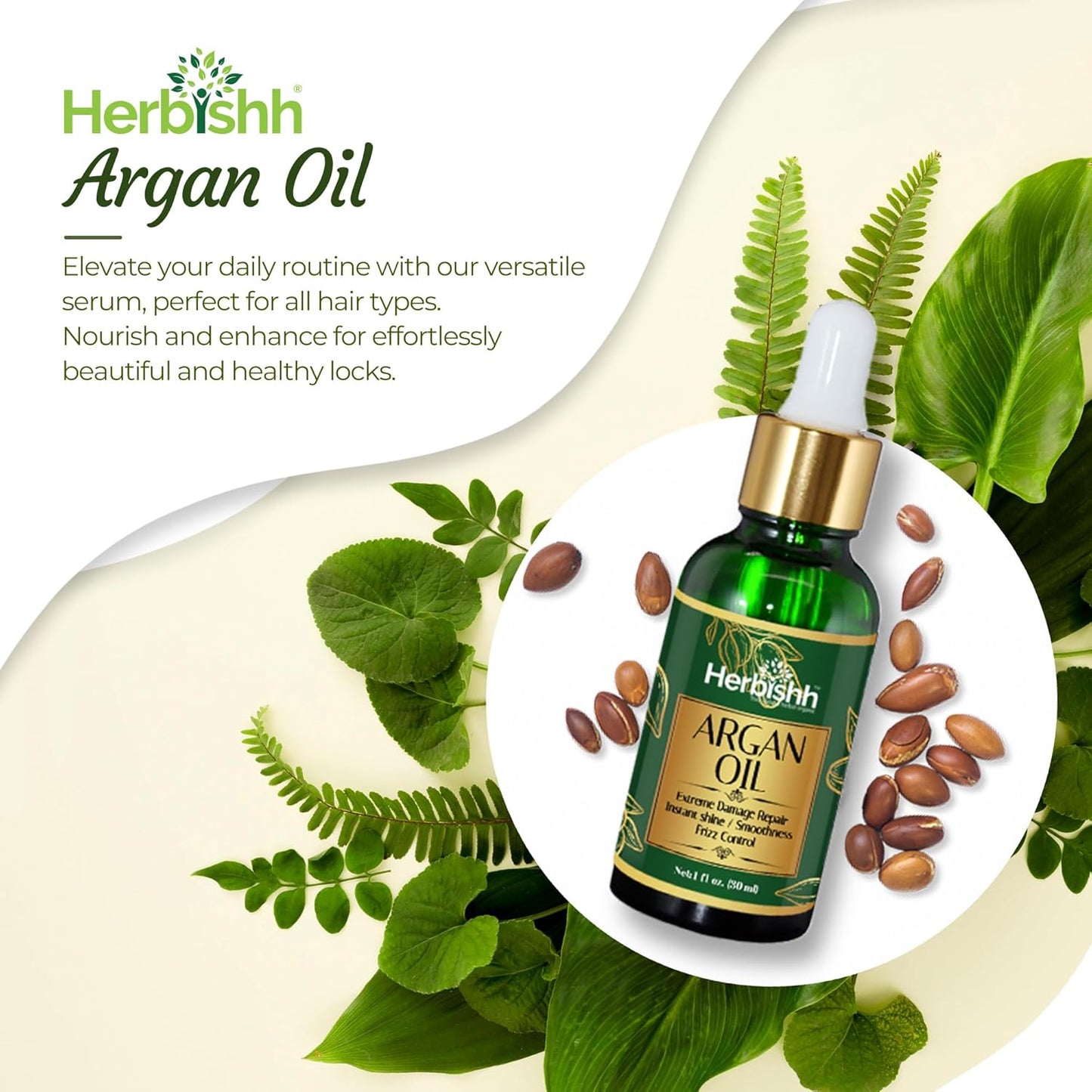 Herbishh Amazing Argan Oil, Pure Moroccan Argan Oil for Skin & Hair, Repair Damaged Hair, Deep Nourish Anti-UV-30ML-(3pack)