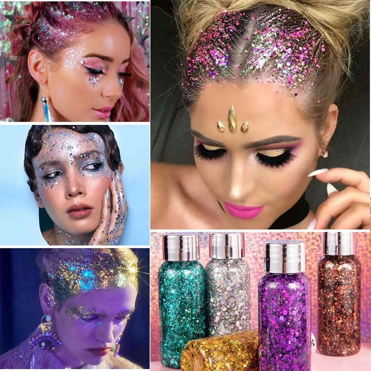 MEICOLY Pink Face Body Glitter,Sparkly Hair Glitter,Pink Accessories for Spirit Week,Singer Concerts Lover Heart Chunky Glitter Makeup,Mermaid Glitter Face Paint