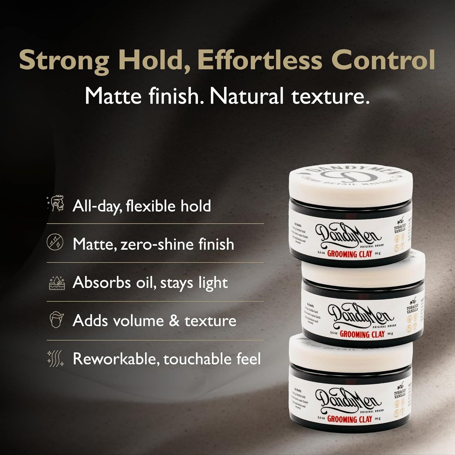 Grooming Clay – Strong Hold, Natural Matte Finish, and Flexible Styling with Kaolin Clay & Beeswax – Tobacco Vanilla Scent – 3.4 oz (1-pack)