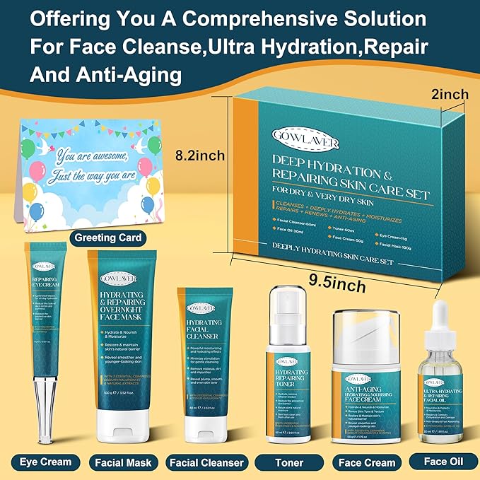 Skin Care Set for Teens Womens,Anti-Aging Deeply Hydrates Repairs Skincare Gift Set for All Skin,Facial Skin Care Products Routine Kit Christmas Beauty Gift Set for Women Stocking Stuffers