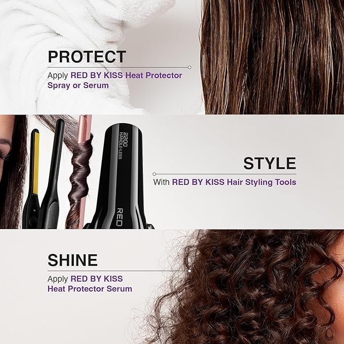 Red by Kiss Heat Protector Hair Styling Serum, Thermal Protection Ultra Shine Oil Serum, Protects Hair form Heat Damage, Anti Frizz Strengthening Hydrating (6 Fl Oz)