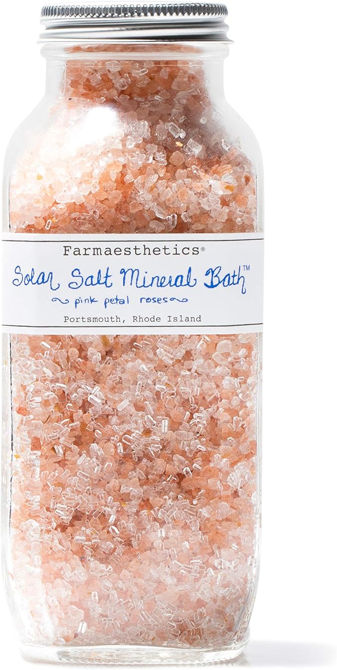 Farmaesthetics Pink Petal Roses Solar Salt Mineral Bath (16 oz) | Ethically Sourced Sustainable Beauty | Clean, All Natural, Small Batch Skincare