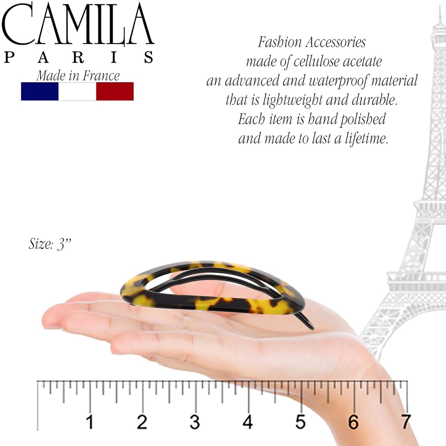 Camila Paris CP2794 French Hair Barrette Clip for Women, Handmade, Tokyo, Slide-in Metal-Free Closure, Strong Hold Grip Hair Clips for Girls, No Slip Durable Styling Hair Accessories, Made in France