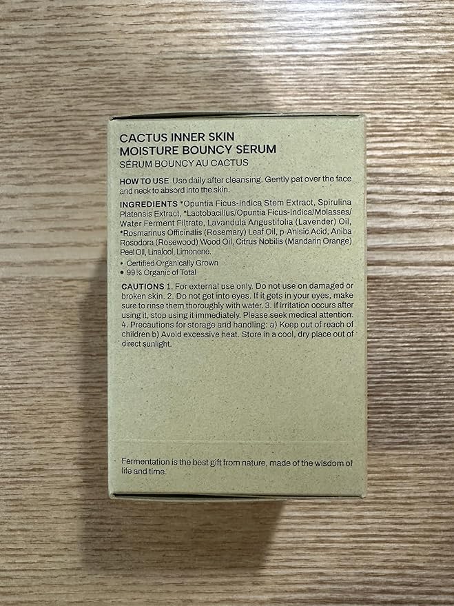 Whamisa Organic Cactus Bouncy Serum, 48 hrs Inner Skin Moisture, 72 hrs Hydrating and Moisturizing, Postbiotics, Facial Ampoule (52ml)