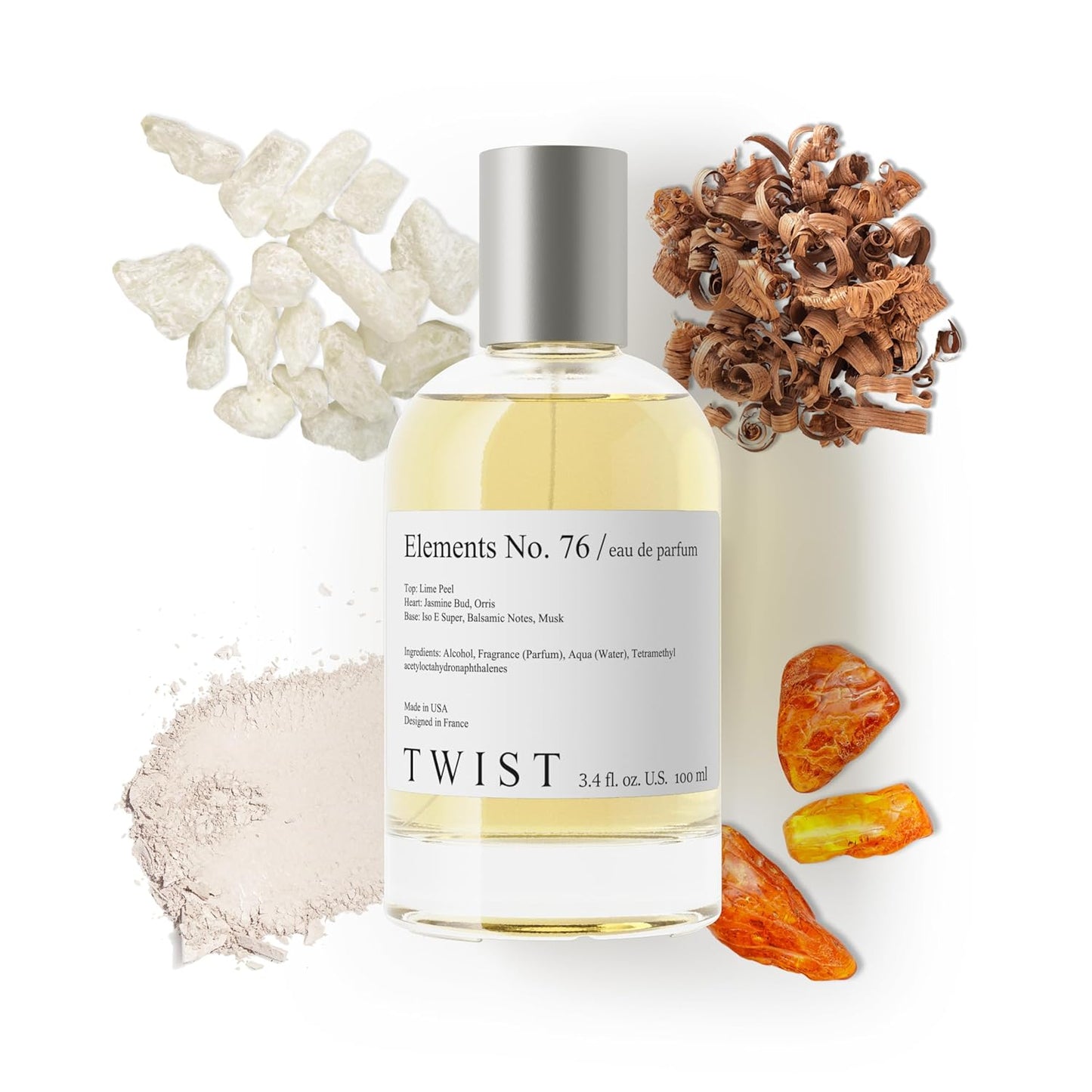 Twist Elements No. 76 - Inspired by E. Molecule 01, Long-Lasting Perfume for Women & Men, Vegan, Clean Ingredients, Cedarwood & Musk Unisex Fragrance – Spray 100 ml | 3.4 fl. oz