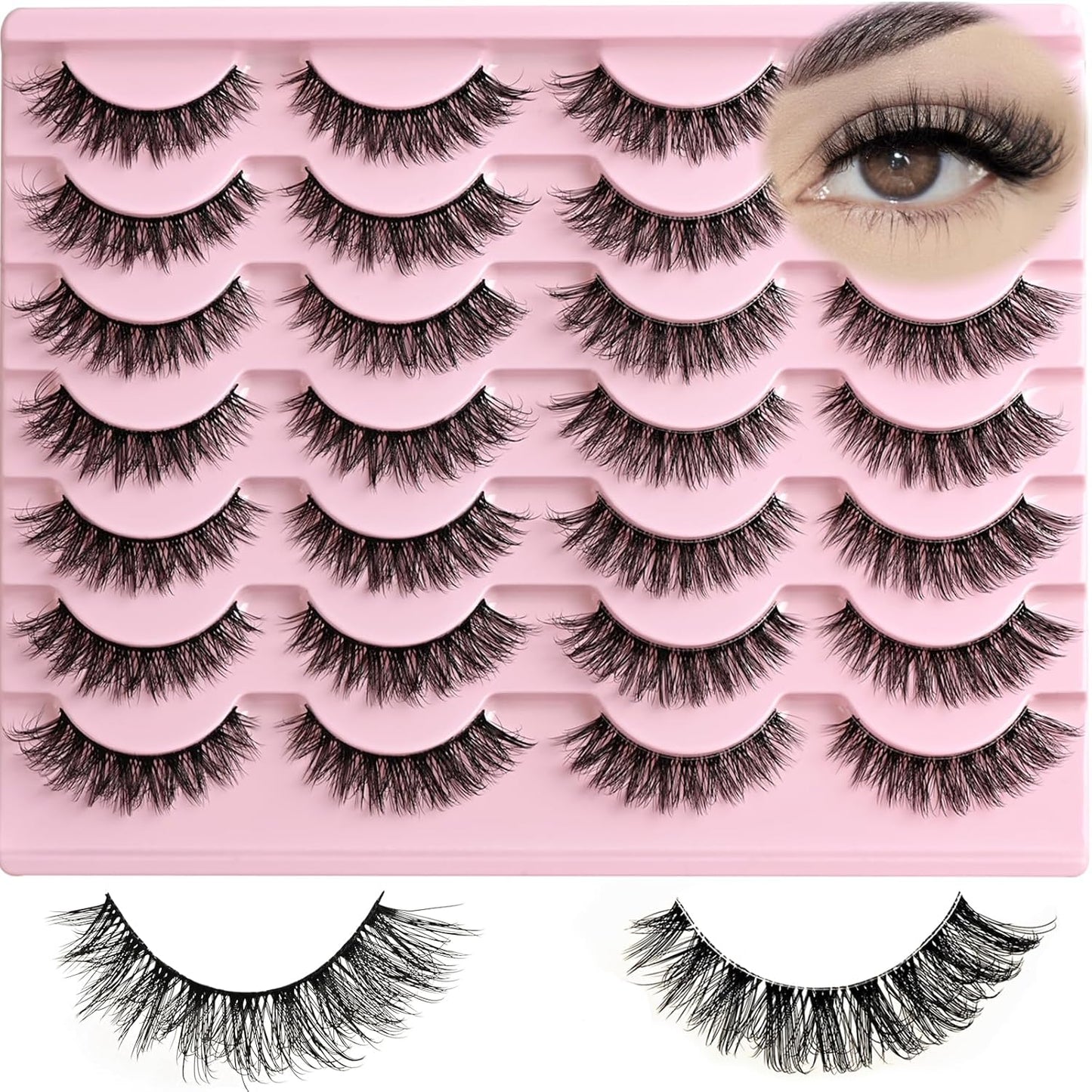 FARRED Natural Lashes Short Eyelashes Wispy False Mink Clear Band & Black Lash Strips Mixed 14 Pair Natural Look Fluffy Cat Eye Strip Eyelash Small Fake Lashes Full Pestañas Set for MUA and Beginners