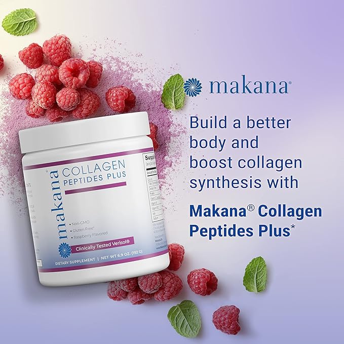 Makana Collagen Peptides Plus – with Verisol®, Vitamin C, Hyaluronic Acid & Amino Acids – Supports Hair, Skin, Nails, & Joints, 30 Servings – Raspberry Flavor