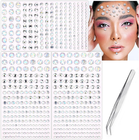 591pcs Face Gems Hair Gems Pearls, Self-Adhesive Face Jewels Eye Rhinestones 3/4/5/6/8 mm Face Gem Stick on, Halloween Makeup Gems Rave Accessories for Face Eyes Body Makeup (21.Laser Clear)