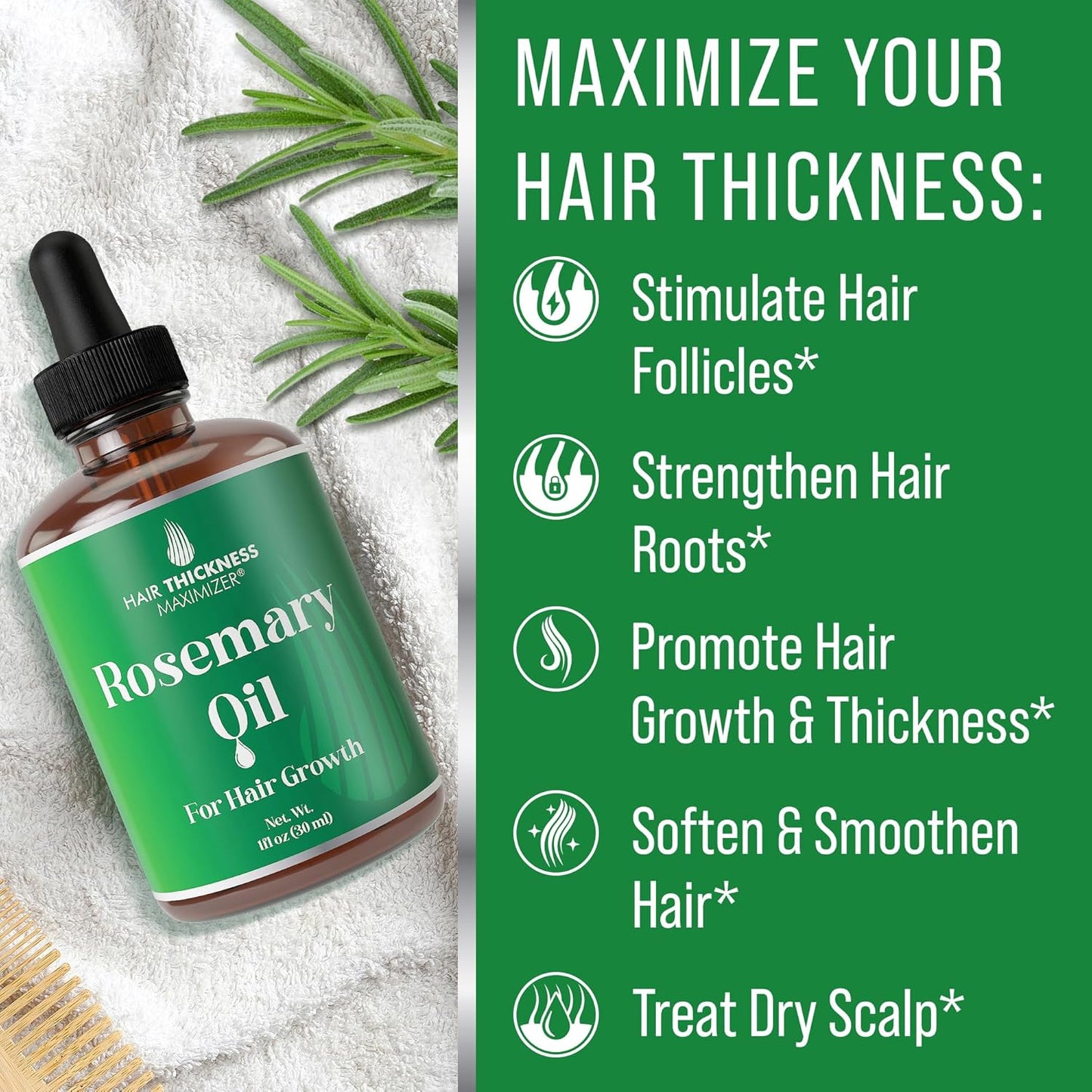 Rosemary Oil for Hair Growth for Women, Men. Strengthens & Hydrates Thinning, Dry Hair for a Healthier-Looking Scalp. For Women & Men – Vegan 1oz Serum