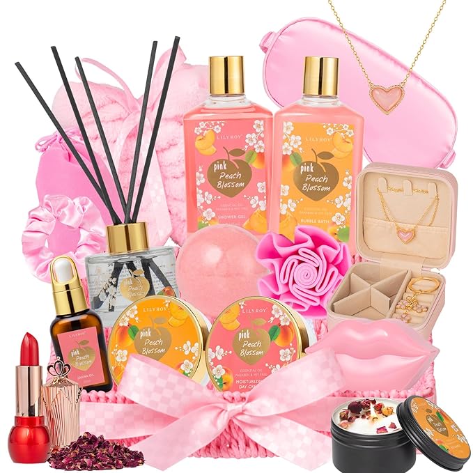 Mothers Day Gifts for Mom - 21-Piece Luxury Bath & Body Gift Basket for Women, Spa Kit for Her, Self Care Kit with Necklace, Diffuser & More | Perfect for Holiday, Christmas, Valentine's Day, Birthday
