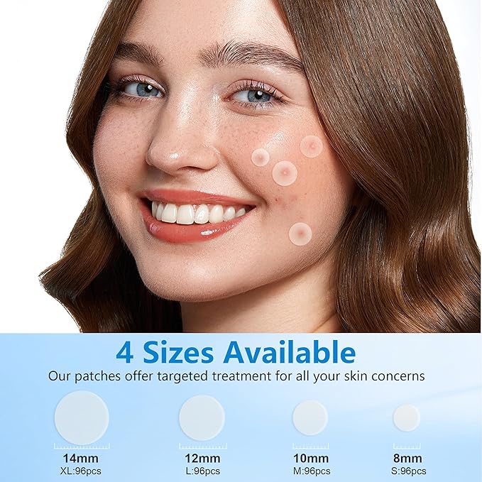 2 PACK 360 Counts Pimple Patches for Face, 4 Size Acne Patches, Hydrocolloid Patches for Covering Zits and Blemishes, Spot Stickers with Salicylic Acid, Tea Tree Oil & Centella
