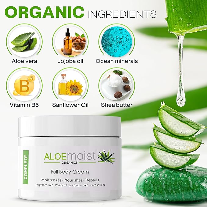 Organic Aloe Vera Lotion - Face & Body Moisturizing Cream with Natural Aloe Vera, Vitamin E Oil, Vitamin C, Retinol Cream, Shea Butter – Anti Aging Face Moisturizer for Women, Dry Skin (8 oz)