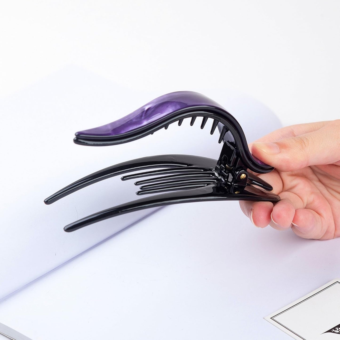 Handmade Celluloid French Design Tortoise Shell Barrettes Side-slide Opening Duck Luxury Fashion Accessories Hair Clip Claw for Women (B)