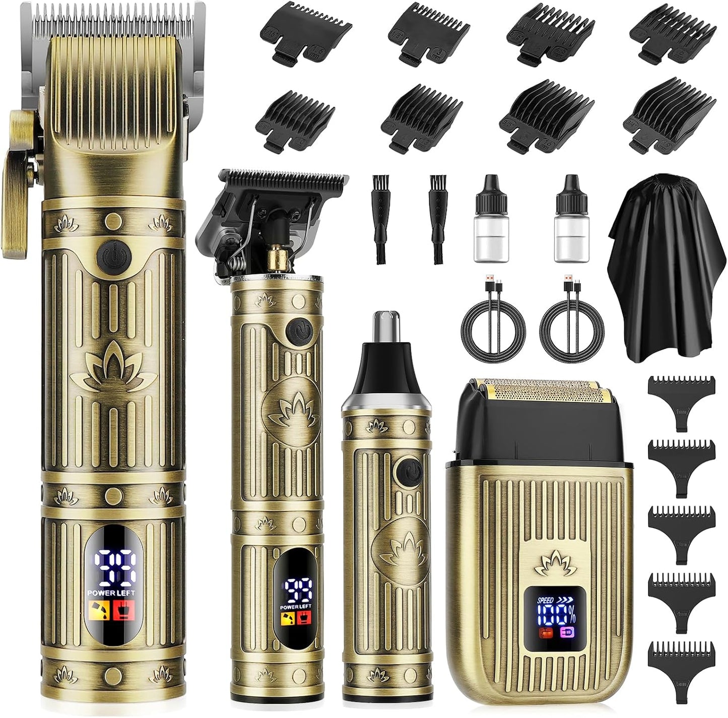 Professional Hair Clippers for Men, Cordless Beard Trimmer, Nose & Ear Hair Trimmer, Electric Shavers Barber Kit with LED Display, Hair Cutting Kit with Case, for Barber, Mens Gift