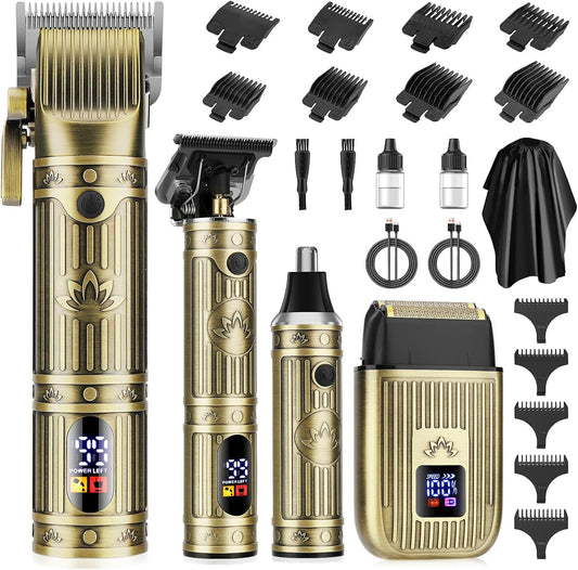 Professional Hair Clippers for Men, Cordless Beard Trimmer, Nose & Ear Hair Trimmer, Electric Shavers Barber Kit with LED Display, Hair Cutting Kit with Case, for Barber, Mens Gift