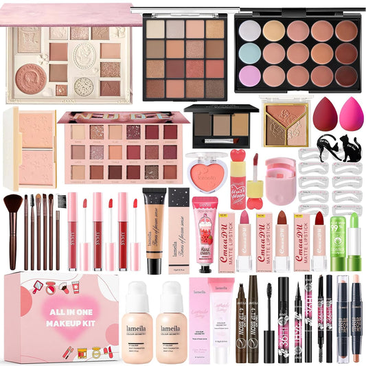 All in One Makeup Kit Makeup Set for Women Full Kit, Make Up Gift Set for Women Teens Girls, Makeup Essential Bundle Includes Eyeshadow Foundation Lipsticks Mascara Eyeliner Cosmetic Brush Set
