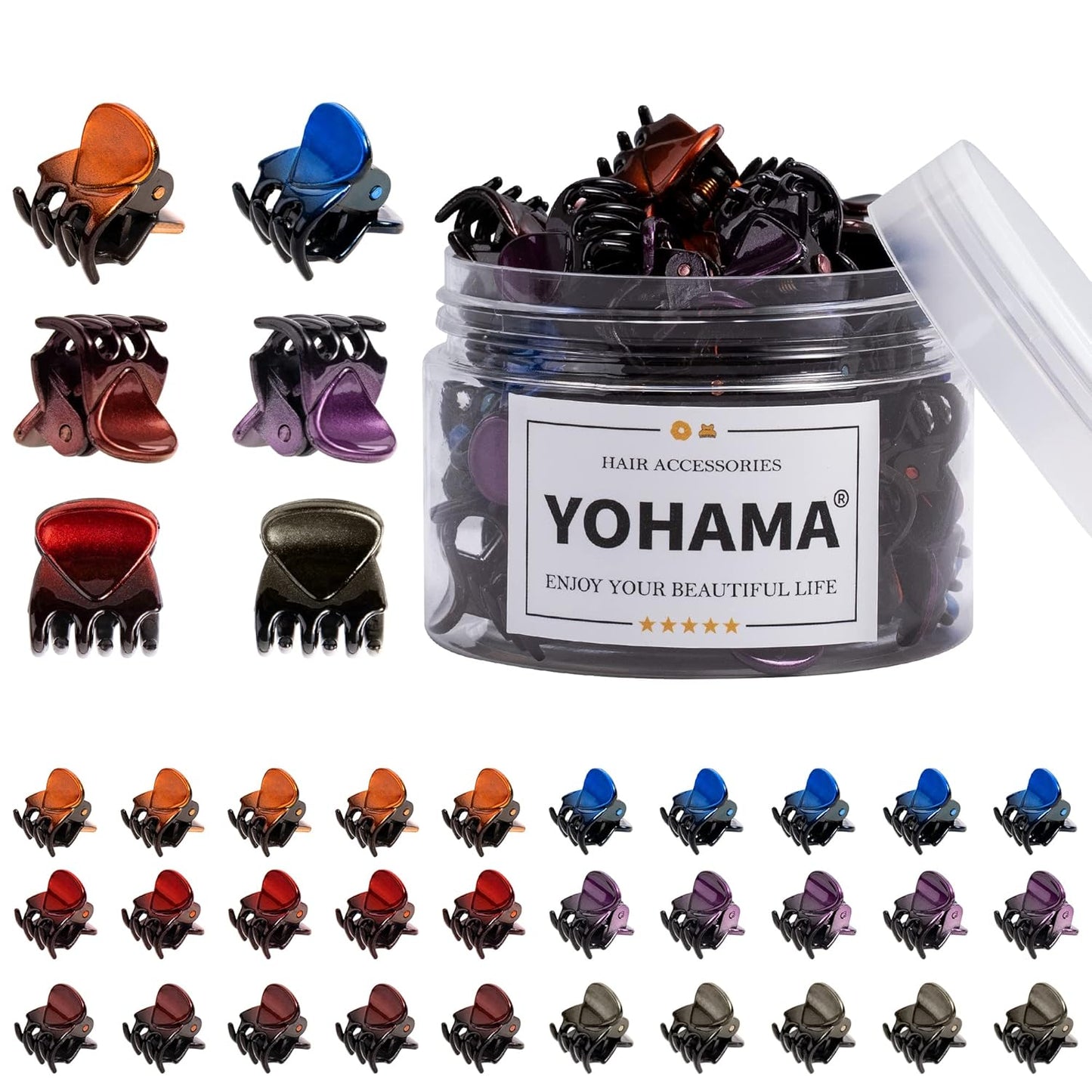 YOHAMA 36 Pcs Hair Clips Mini Glossy Claw Clamp Colorful Great for Design Children Women Girls Hairstyles Decroation Buns Pining Bangs Strong Grip Multifunction Little Clips.