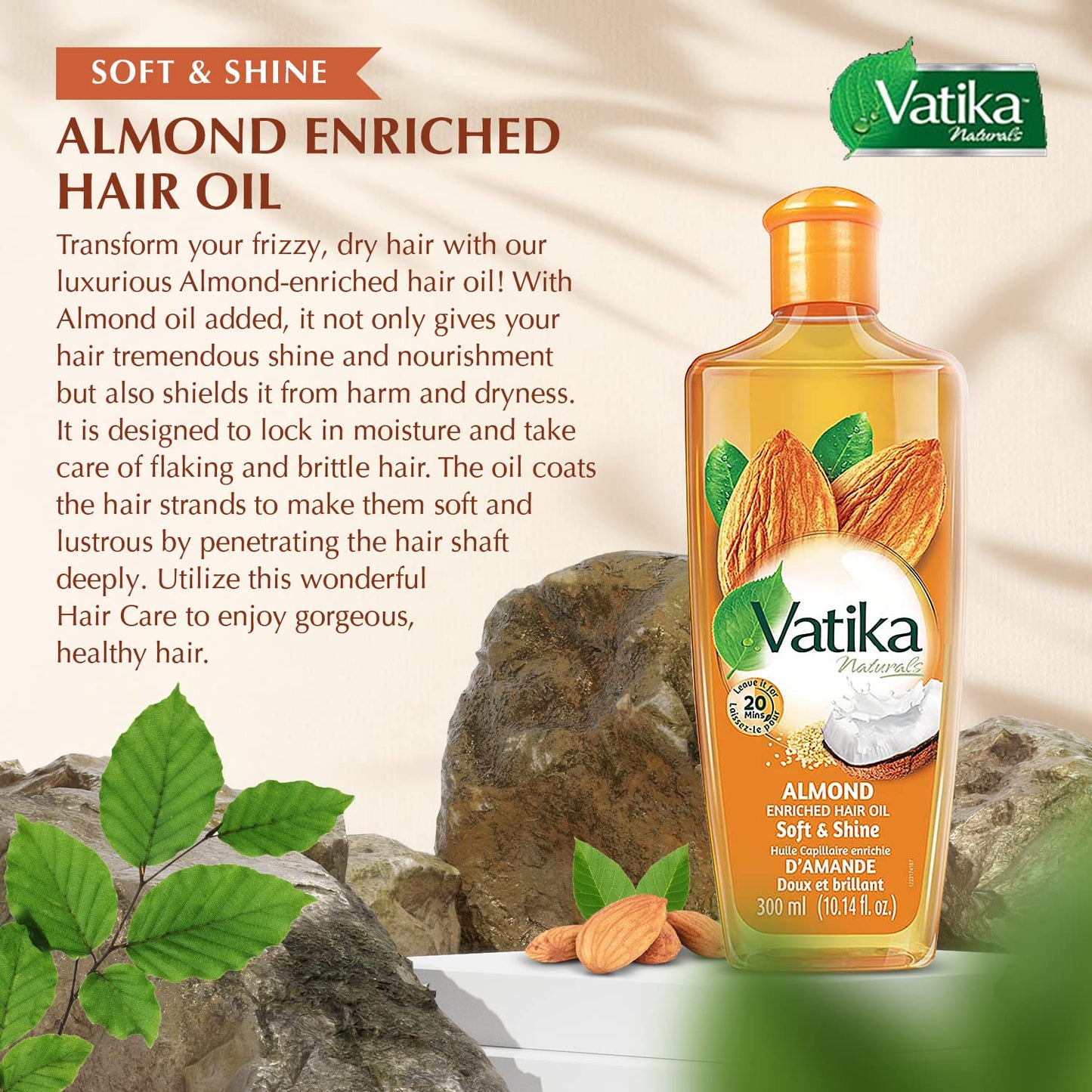 Dabur Hair Oil, Natural Moisturizing, Strengthening Serum for Healthy Scalp, Nourishing Hair Oil for Soft, Manageable, Smooth & Silky Hair From Root to Tip (Almond, 10.14 fl Oz)