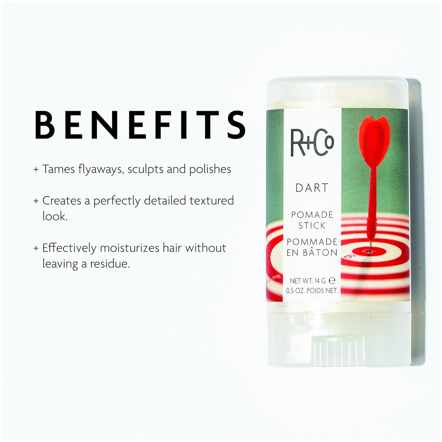 R+Co Dart Hair Wax Stick | Tame Flyaways, Sculpt & Polish | Long-Lasting Texture | Vegan + No Parabens
