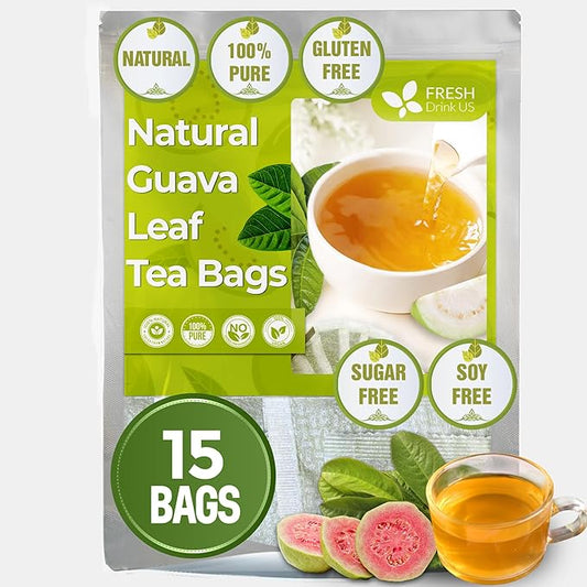 FreshDrinkUS Premium Guava Tea Bags - 15 Count, 100% Natural & Pure Herbal Tea from Guava Leaves. No Sugar, Caffeine, or Gluten. Vegan.