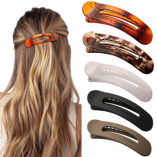 5 Pcs Flat Hair Clips, Medium Lay Flat Claw Clips for Women Girls,Strong Hold Non-slip Matte Hair Claws for Thick Thin Hair(Black&Tortoise)