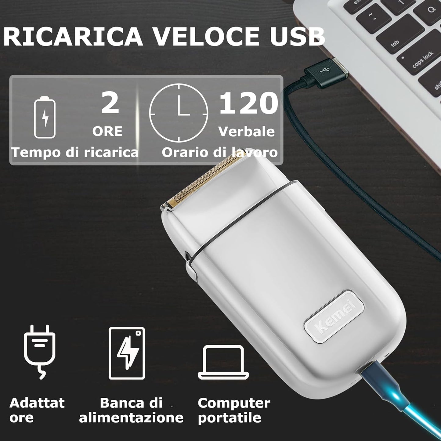 Kemei Cordless Metal Double Electric Shaver Razor for Men Close Electric Shavers, Type-C Rechargeable for Wet/Dry Shaving,KM-TX1 Silvery