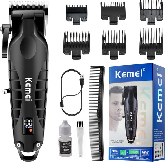 KEMEI 2290 Professional Hair Clippers for Men Cord/Cordless Hair Cutting Kits, Hair & Beard Trimmer, T Blade Barber Clipper with LED Display & USB Rechargeable, Black