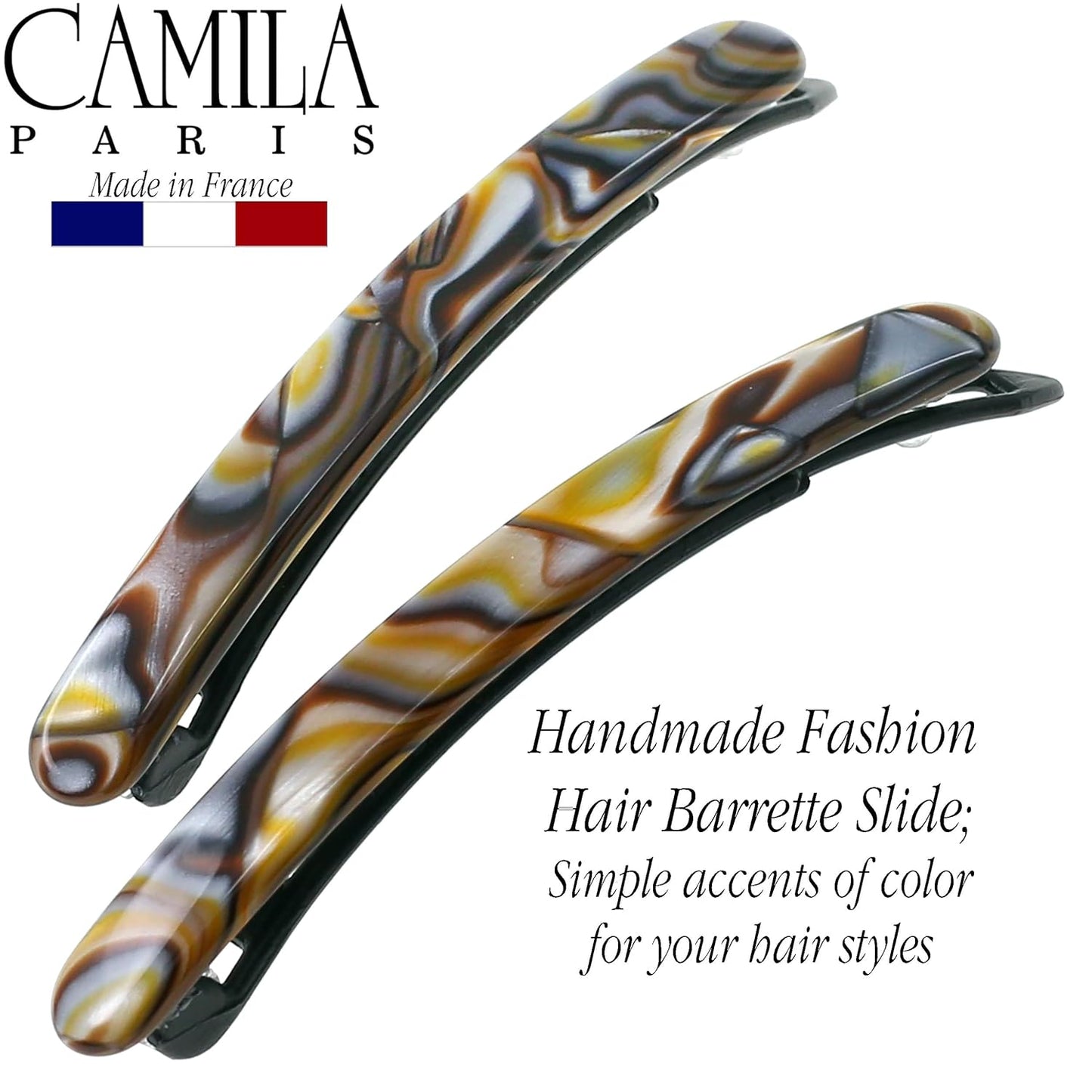 Camila Paris CP3373 French Hair Barrettes Clips for Women, Handmade, Girls Side Slide-in Barrette Clip, Hair Accessories for Women. Strong Hold No Slip Grip Fashion Durable Styling, Made in France