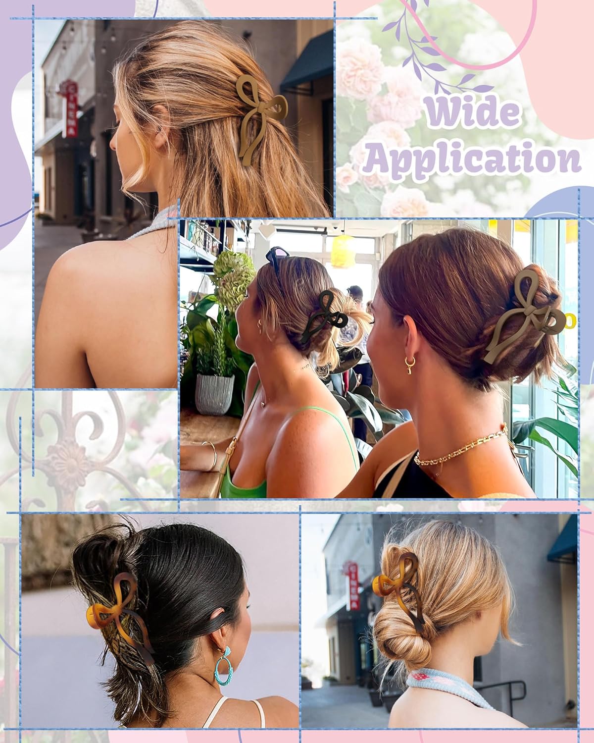 4 PCS Bow Hair Clips Bow Claw Clip for Women Nonslip Large Hair Claw Clips for Thin and Thick Hair Strong Hold Hair Bows (Tortoise+Camel+Black+Coffee)