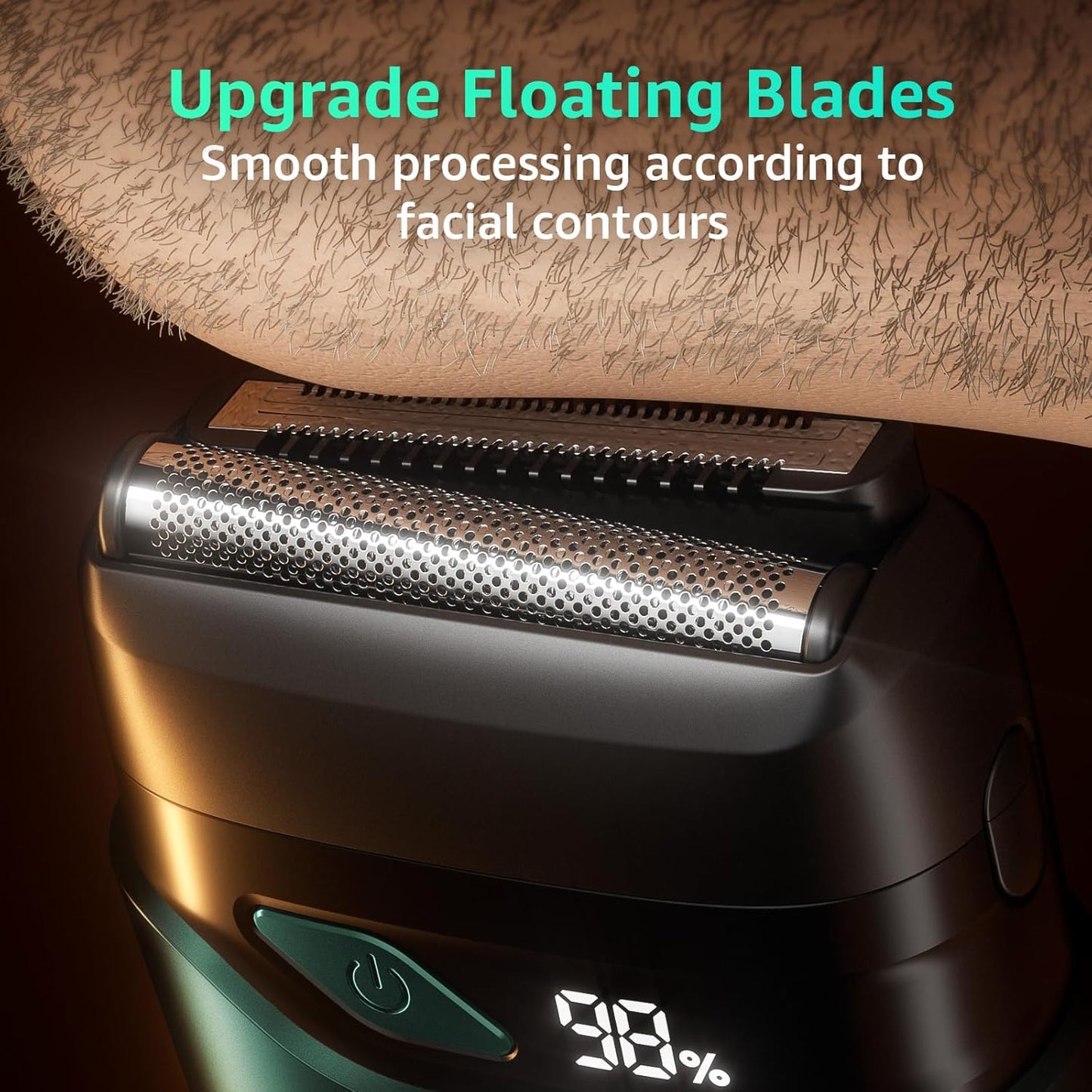 Electric Foil Shavers for Men, Mini Electric Razor, Compact Face Shaver, IPX7 Waterproof Wet Dry Cordless Razor, LED Display, USB-C Fast Rechargeable, Emerald Green