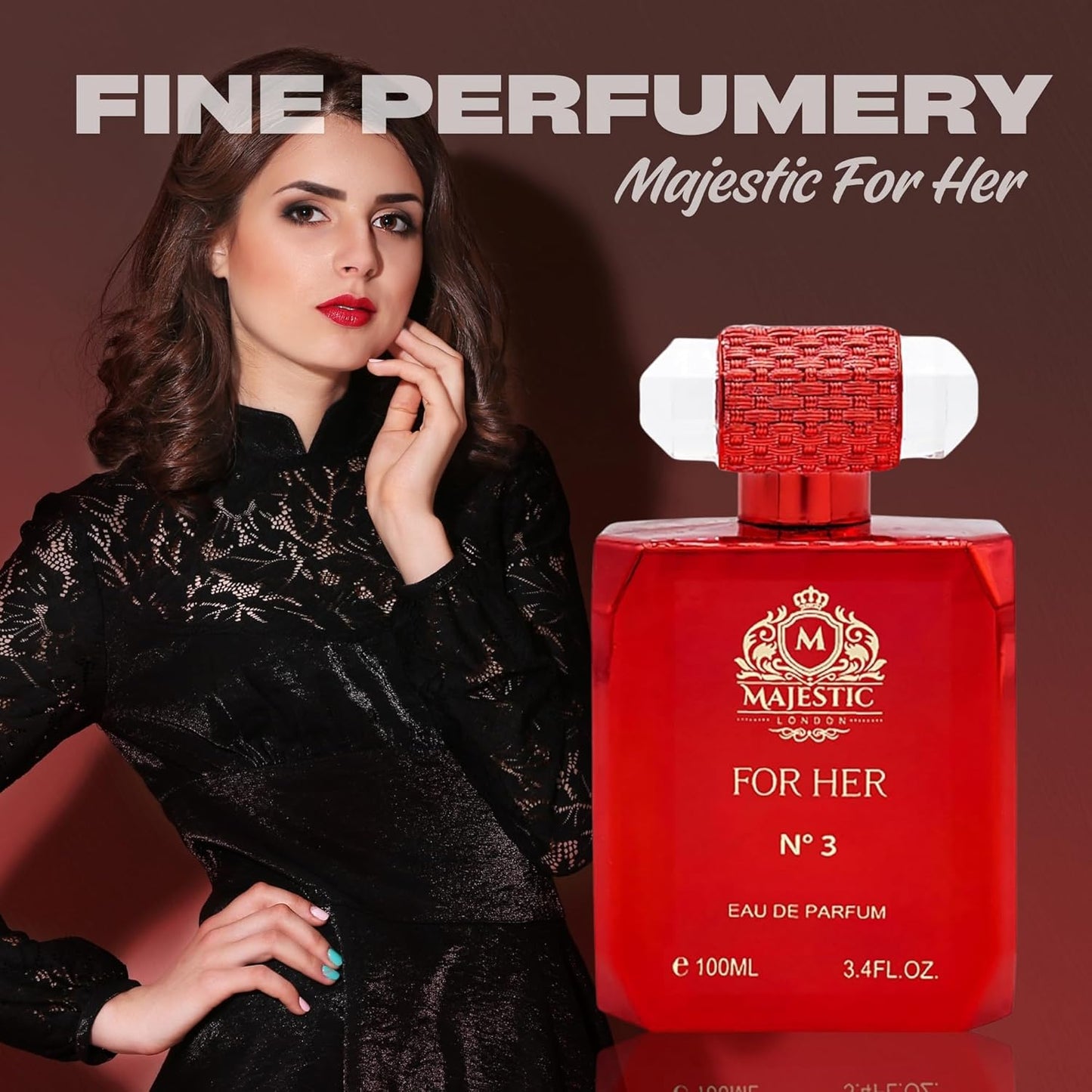 Majestic For Her No3 - Womens Fragrance - Woody Amber Warm Spicy Perfume for Women - Notes of Bergamot and Saffron - 3.4 oz EDP Spray