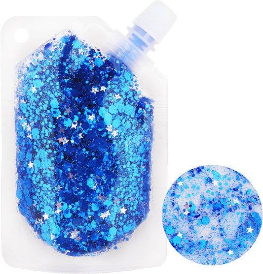 MEICOLY Navy Blue Face Body Glitter,4th of July Face Glitter Accessories,Mermaid Sequins Chunky Glitter Face Paint for Face/Body/Hair/Eye/Lip,Sparkly Body Glitter for Women and Kids