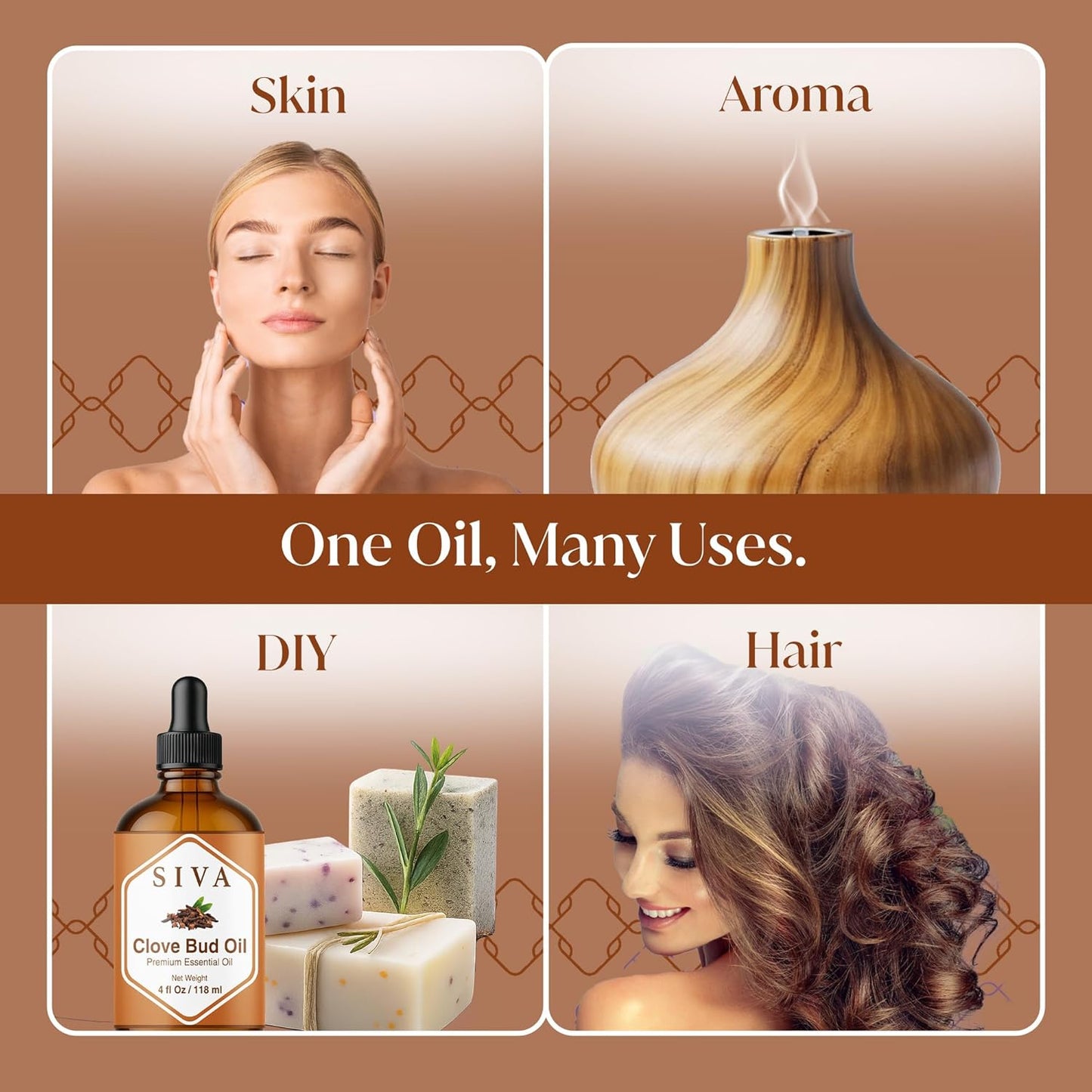 Siva Clove Bud Essential Oil - 4 Fl Oz – 100% Natural Clove Oil - for Diffuser, Face, Skin Care, Aromatherapy, Hair Care, Scalp and Body Massage - with Dropper