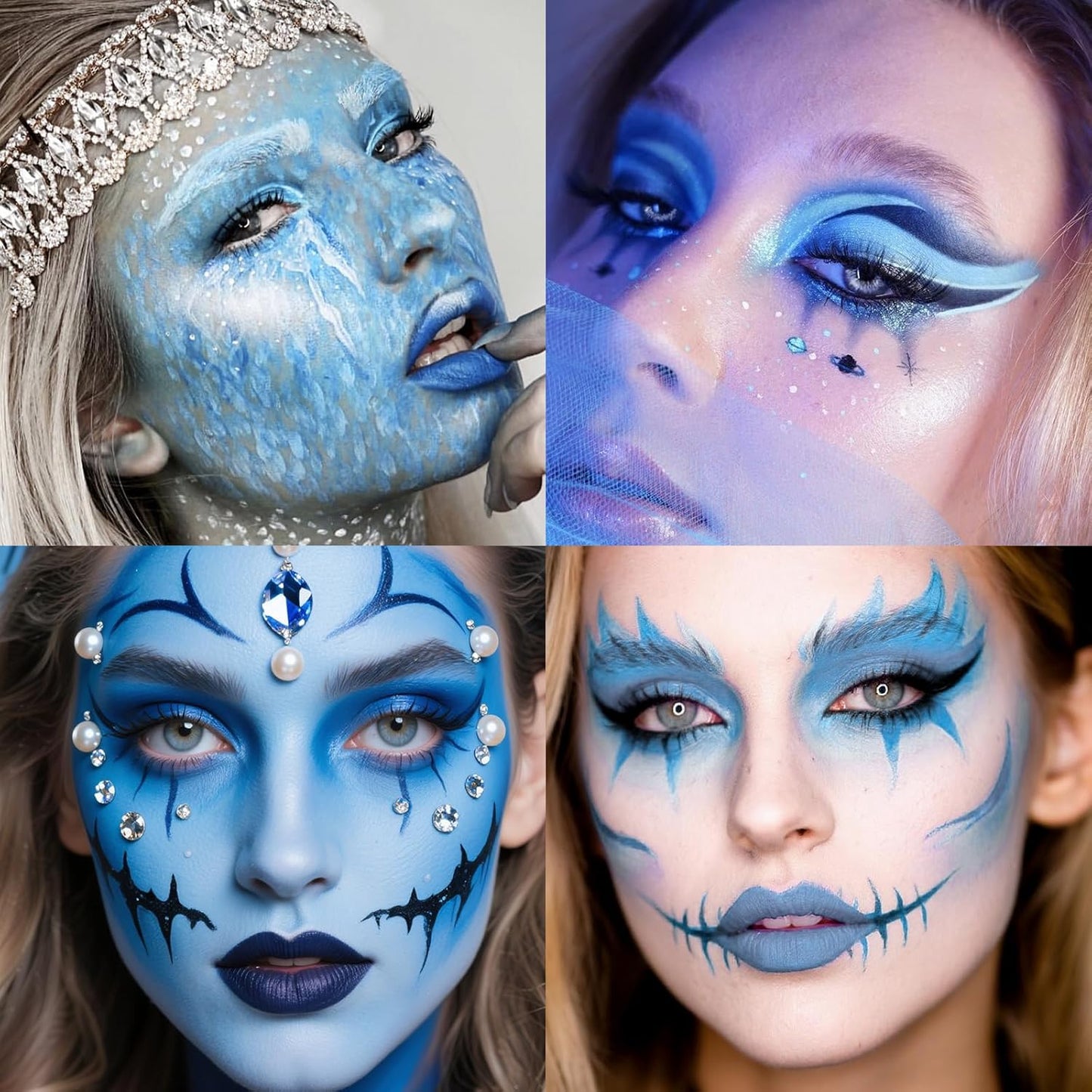 Face Body Paint Kit for Kids & Adults, Non-Toxic Water-Based Professional Face Painting Palette with Brushes for Halloween Clown Goth Vampire SFX Makeup, Art Stage Cosplay Parties, Sky Blue