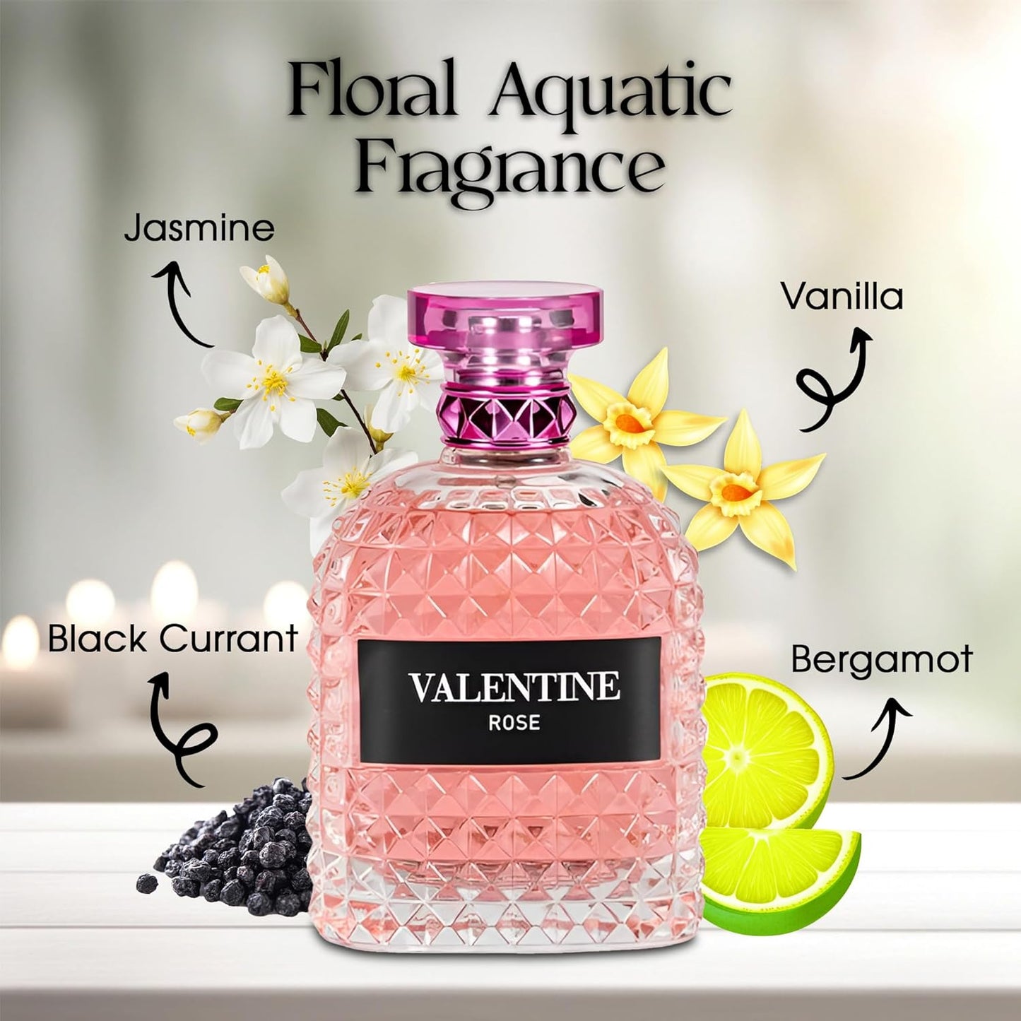 2PCS Valentine Rose Eau de Parfum for Women - 100ml Floral & Fruity Perfume with Lavender, Coconut, Vanilla & Pear, Long-Lasting Feminine Fragrance