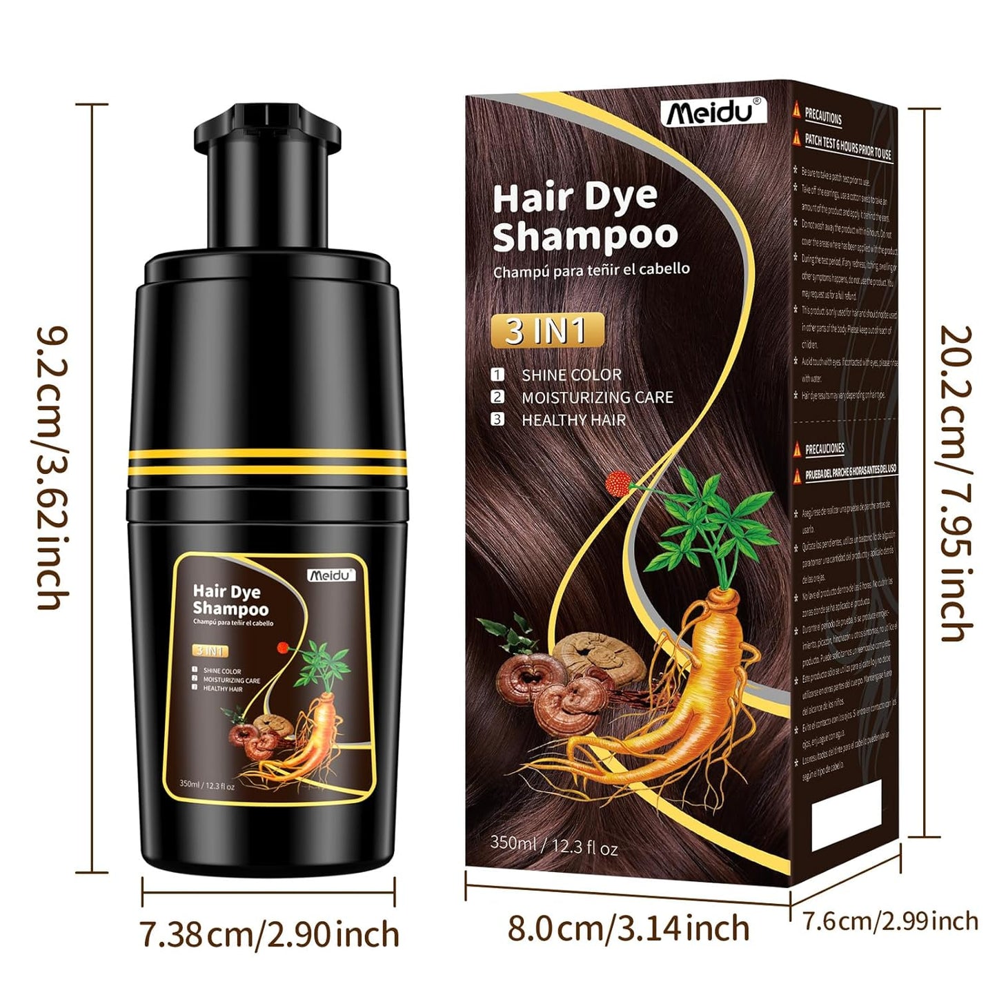 IIIMEIDU Dark Brown Hair dye Shampoo 3 in 1, Natural Hair Color Shampoo for Gray Hair, Shampoo Tinte Para el Cabello for Women and Men 100% Grey Hair Coverage, 350ml