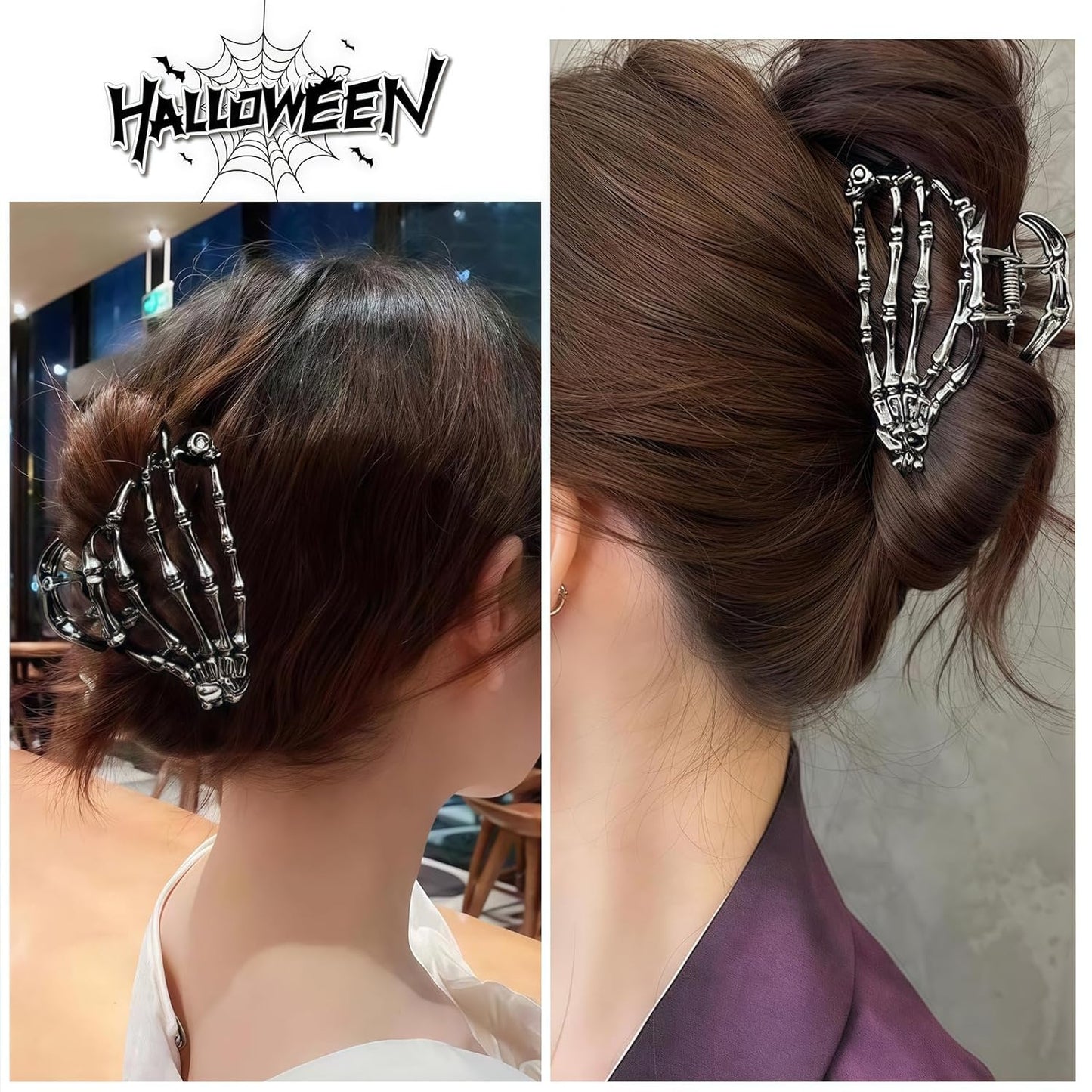 Black Skeleton Hand Hair Claw Clips-Metal Black Alloy Nonslip Terror Ghost Hand Strong Hold Hair Jaw Clips Punk Gothic Catch Thick or Thin Hairs Hair Accessories-Hand